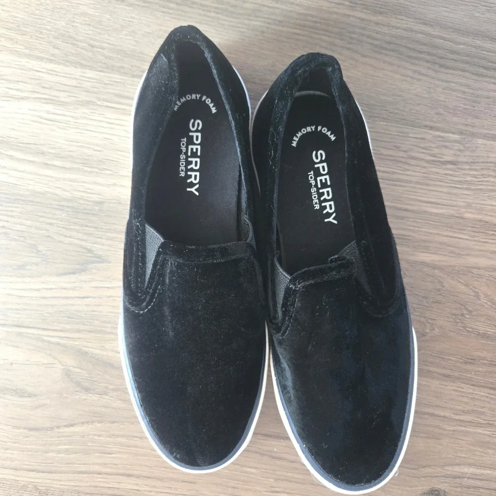Sperry‎ Top-Sider Women Crest Vibe Boat Black Velvet Slip On Sneakers Size 6.5